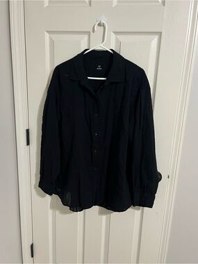 aerie Black Button-Down Lightweight Shirt